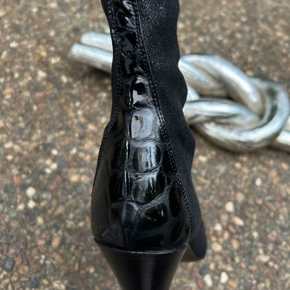 Donald J. Pliner Couture Bobina Black Suede Croc Panel High Heel Boots Size 10N - Picture 13 of 16